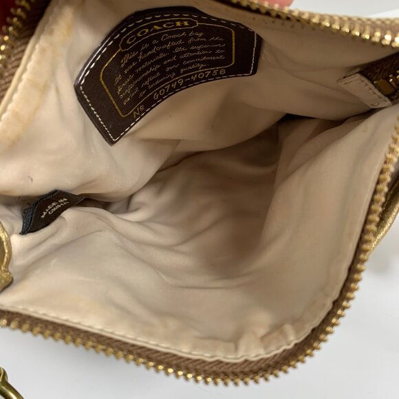 Coach Signature Logo Tan Jacquard Gold 40758 Swingpack Crossbody Shoulder Bag - Picture 12 of 16